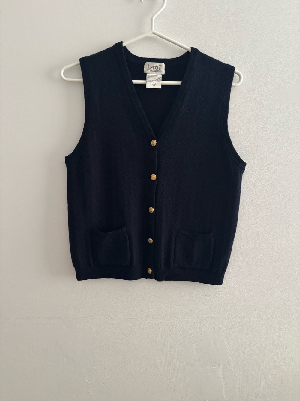 Tabi Navy Blue Wool Sleeveless Button Front Sweater Vest
